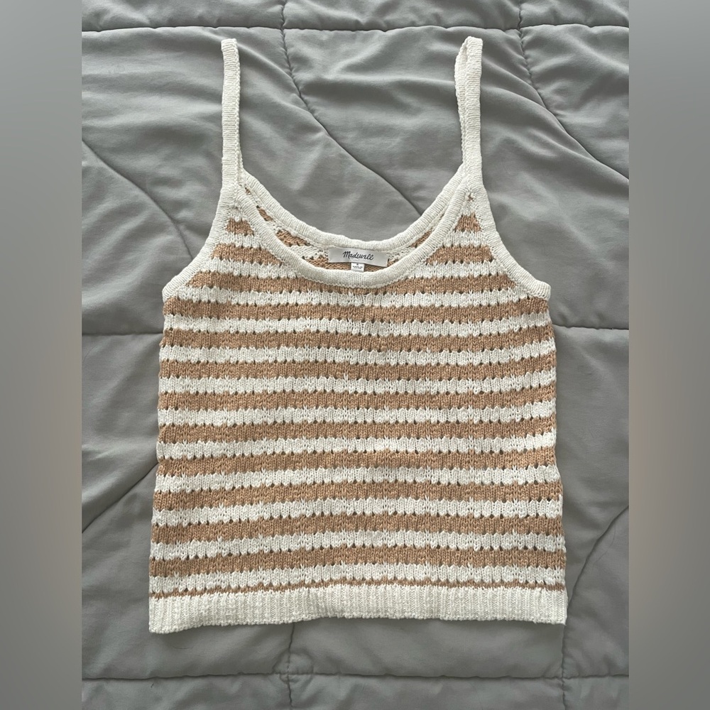 Madewell Cream and Tan Striped Tank Top